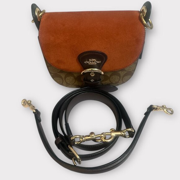 Coach Kleo 17 Bag C5691 Orange Suede Signature Canvas Convertible Handbag Fall - Picture 8 of 11